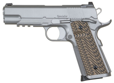 Dan Wesson 01809 Specialist Commander 45 ACP 8+1 4.25" Stainless Steel Barrel, Bead Blasted Serrated Stainless Steel Slide & Frame w/Beavertail & Picatinny Rail, Black/Brown G10 Grip, Ambidextrous