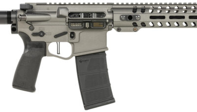 Patriot Ordnance Factory 01802 Minuteman Direct Impingement 5.56x45mm NATO Caliber with 10.50" Barrel, 30+1 Capacity, Tungsten Metal Finish, Buffer Tube Stock & Black MFT Grip Right Hand