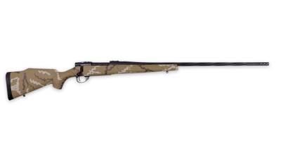 Weatherby VHH270NR6B Vanguard Outfitter 270 Win 5+1 24" Threaded/Spiral Fluted, Graphite Black Barrel/Rec, Tan with Brown & White Sponge Synthetic Stock, Accubrake Muzzle Brake, Adj. Trigger