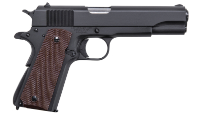 Auto-Ordnance 1911BKO9 1911 A1 GI Spec 9mm Luger 9+1, 5" Stainless Steel Barrel, Matte Black Serrated Carbon Steel Slide & Frame w/Beavertail, Brown Checkered Polymer Grip