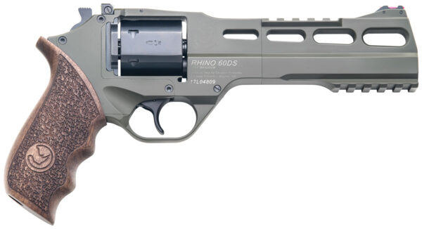Chiappa Firearms 340282 Rhino 60DS  Large Frame 357 Mag 6 Shot, 6" Green Cerakote Steel Vent Rib Barrel, Blued Steel Cylinder, Green Cerakote Aluminum Frame, Walnut Grip, Concealed Hammer