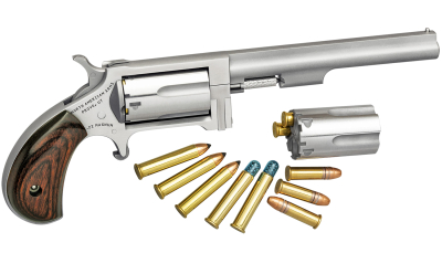 North American Arms SWC4 Sidewinder *CA Compliant 22 LR or 22 WMR 5rd 4" Barrel, Overall Stainless Steel Finish & Rosewood Birdshead Grip Includes Cylinder