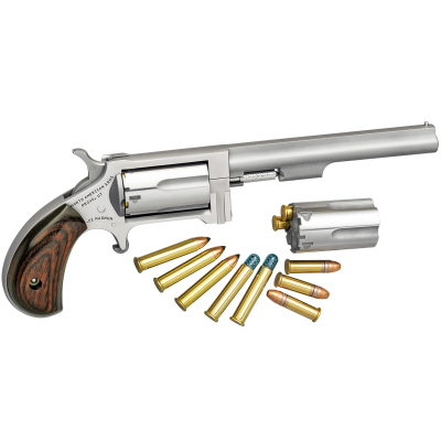 North American Arms SWC4 Sidewinder *CA Compliant 22 LR or 22 WMR 5rd 4" Barrel, Overall Stainless Steel Finish & Rosewood Birdshead Grip Includes Cylinder