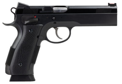 CZ-USA 91731 A01-LD Custom Full Size Frame 9mm Luger 19+1, 4.93" Black Match Grade Bull Steel Barrel, Blued Serrated Steel Slide & Frame w/Beavertail, Black Checkered Grip, Ambidextrous
