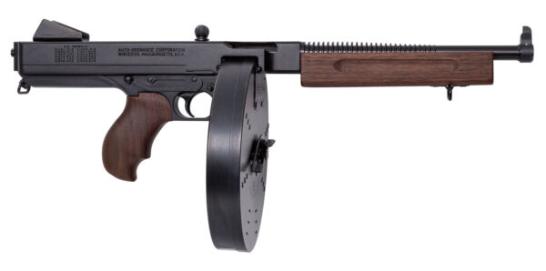 Thompson TA5100D 1927A-1 Lightweight Deluxe 45 ACP Caliber with 10.50" Barrel, 100rd Capacity (Drum), Black Hard Coat Anodized Metal Finish, American Walnut Grip Right Hand