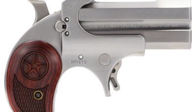 Bond Arms BACD Cowboy Defender 357 Mag/38 Sp 2rd 3" Barrel, Stainless Metal Finish, Blade Front/Fixed Rear Sights, Laminated Rosewood Grip, No Trigger Guard, Manual Safety