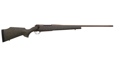 Weatherby MWL01N65RWR6B Mark V Weathermark LT 6.5 Wthby RPM 4+1 24" Barrel/Rec. w/Flat Dark Earth Cerakote Finish, Flat Dark Earth Speckled Green Fixed Monte Carlo Fiberglass Stock