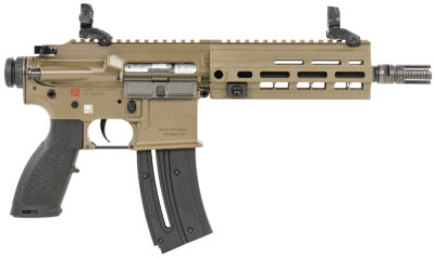 HK 81000531 416  Sports South Exclusive 22 LR 10+1 8.50" Black Steel Threaded Barrel, Flat Dark Earth Aluminum w/M-LOK & Picatinny Rail Receiver, Black Polymer Grip, Right Hand