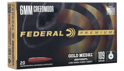 Federal GM6CRDLRHT1 Premium Gold Medal 6mmCreedmoor 109gr Berger Long Range Hybrid Target 20 Per Box/10 Case
