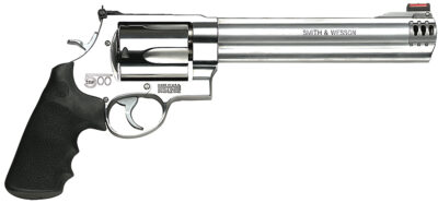 Smith & Wesson 163501 Model 500  500 S&W Mag Caliber with 8.38" Threaded Barrel, 5rd Capacity Cylinder, Overall Satin Finish Stainless Steel, Finger Grooved Black Polymer Grip & HiViz Front Sight