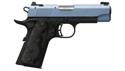 Browning 051898490 1911 Black Label Compact Frame 22 LR 10+1, 3.63" Matte Stainless Steel Barrel, Polar Blue Cerakote Serrated Slide, Matte Black Polymer Frame w/Beavertail, Black Laminate Wood Grip