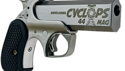 Bond Arms BACYP Cyclops Big Bore 44 Mag 1rd 4.25"  Stainless Steel w/Engraved Barrel, Matte Stainless Frame, Black Extended B6 Resin Grip