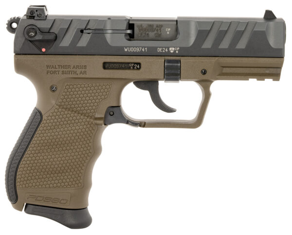 Walther Arms 5050515 PD380  Carry Frame 380 ACP 9+1 3.70" Black Steel Barrel, Black Cerakote Serrated Steel Slide, Military Green Textured Polymer Grip