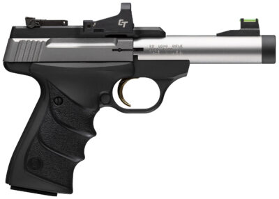 Browning 051595490 Buck Mark Micro Bull SR w/Red Dot 22 LR 10+1 4" Matte Stainless Threaded Bull Barrel, Optic Ready/Serrated Slide, Matte Black Aluminum Frame w/Picatinny Rail, Crimson Trace Red Dot