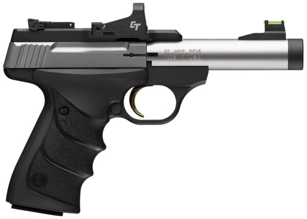 Browning 051595490 Buck Mark Micro Bull SR w/Red Dot 22 LR 10+1 4" Matte Stainless Threaded Bull Barrel, Optic Ready/Serrated Slide, Matte Black Aluminum Frame w/Picatinny Rail, Crimson Trace Red Dot