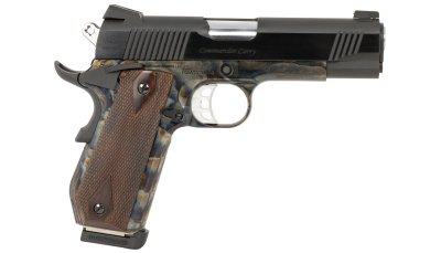 Tyler Gun Works TGWCMCC45 Custom 1911 Commander 45 ACP 7+1 4.25" Stainless Match Grade Barrel, Blued Serrated Steel Slide Color Case Steel Frame w/Beavertail, Walnut Grip