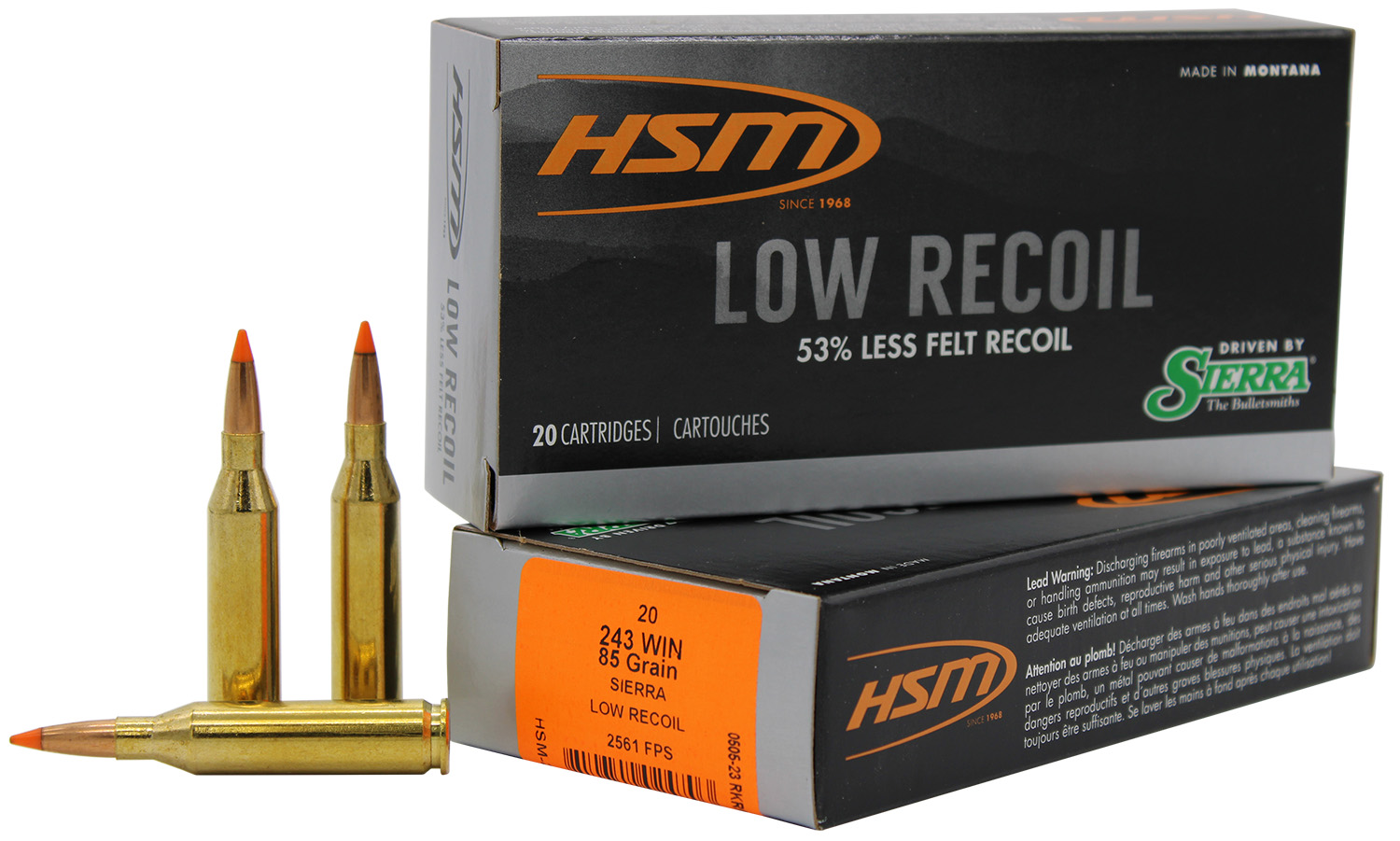 HSM 24318N Low Recoil 243 Win 85 gr Orange Polymer Tip 20 Per Box/ 25 Case