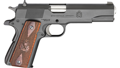 Springfield Armory PB9108LCA 1911 Mil-Spec *CA Compliant 45 ACP 5" 7+1 Black Parkerized Frame Black Parkerized Carbon Steel with Rear Serrations Slide Crossed Cannon Cocobolo Grip