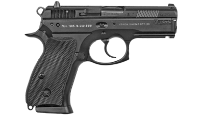 CZ-USA 01199 P-01 *CA Compliant Compact Frame 9mm Luger 10+1, 3.75" Blued Steel Barrel, Black Serrated Steel Slide, Black Polycoat Aluminum Frame w/Beavertail, Black Rubber Grip