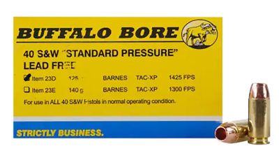 Buffalo Bore Ammunition 23D20 Standard Pressure Strictly Business 40S&W 125gr Barnes TAC-XP Lead Free 20 Per Box/12 Case