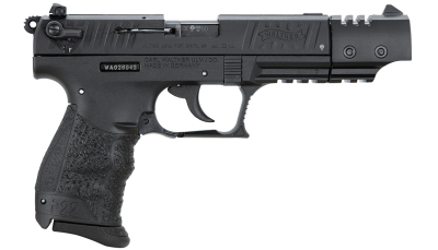 Walther Arms 5120334 P22 Target *CA Compliant 22 LR Caliber with 5" Barrel, 10+1 Capacity, Black Finish Picatinny Rail Frame, Serrated Matte Black Tenifer Steel Slide & Interchangeable Backstrap Grip