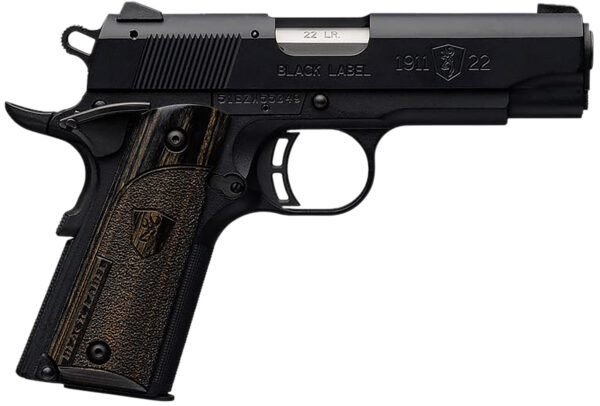 Browning 051815490 1911-22 Black Label Compact Compact 22 LR 10+1 3.63" Stainless Steel Barrel, Matte Black Serrated Slide & Polymer Frame w/Beavertail, Black Laminate Stippled Grip