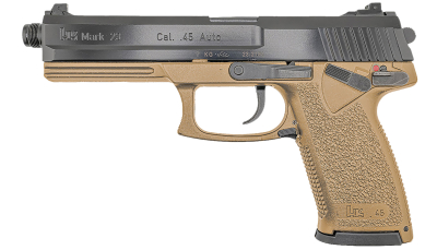 HK 81000868 Mark 23  45 ACP 12+1 5.87" Black Threaded Barrel, Black Cerakote Serrated Steel Slide, Flat Dark Earth Polymer Frame w/Accessory Rail