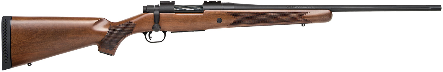 Mossberg 27835 Patriot Walnut 243 Win 5+1 22" Fluted Barrel w/Recessed Match Crown, Matte Blued Metal Finish, Spiral-Fluted Bolt, Walnut Stock, Drop Box Magazine, Adjustable LBA Trigger