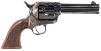 Taylors & Company 550180 Smoke Wagon  357 Mag Caliber with 4.75" Blued Finish Barrel, 6rd Capacity Blued Finish Cylinder, Color Case Hardened Finish Steel Frame & Checkered Walnut Grip