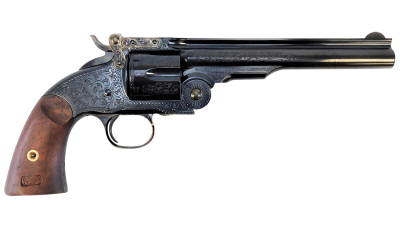 Taylors & Company 550644 Top Break Schofield 45 Colt (LC) 6rd 7" Blued Engraved Steel Walnut Grip