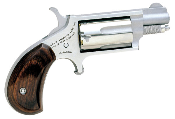 North American Arms 22MS Mini-Revolver *CA Compliant 22 WMR 5 Shot 1.13" Barrel, Overall Stainless Steel Finish, Rosewood Birdshead Grip