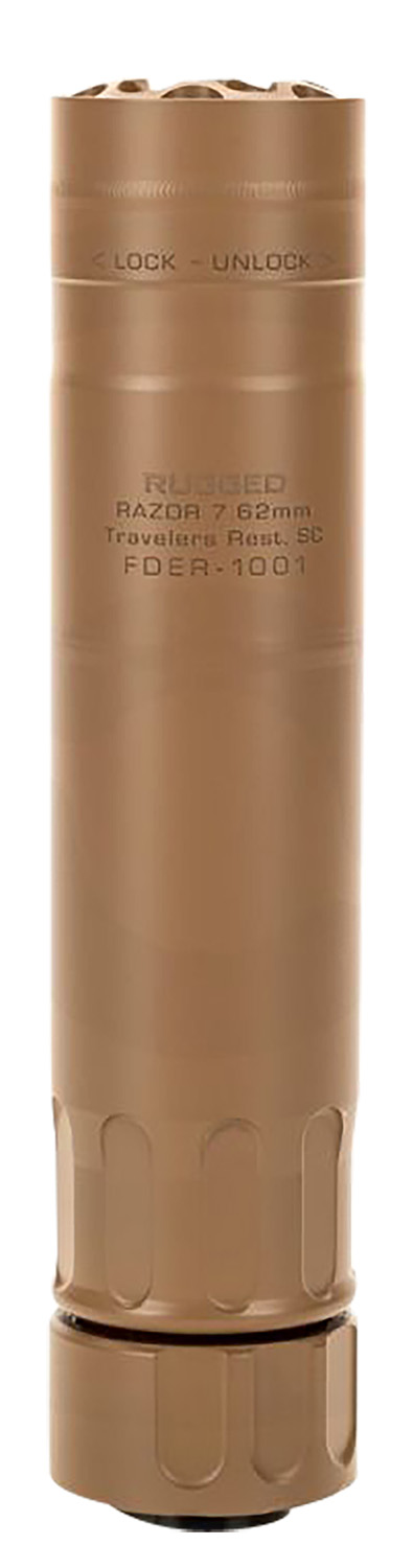 Rugged Suppressors RZRFDE762 Razor762  30 Cal (7.62mm), Rate Up To 300 RUM, 6.40" L FDE Cerakote Stainless Steel, 5/8"-24 tpi R3 Flash Hider Included