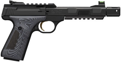 Browning 051598490 Buck Mark Contour Pro 22 LR 10+1 4.40" Black Threaded w/Compensator Barrel, Matte Black Picatinny Rail Receiver, Matte Black Aluminum Frame w/Picatinny Rail, Black/Gray G10 Grip
