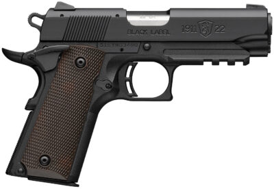 Browning 051066490 1911-22 Black Label Compact Frame 22 LR 10+1 3.63" Stainless Steel Barrel, Matte Black Serrated Slide, Matte Black Aluminum Frame w/Picatinny Rail, Brown Composite Grip