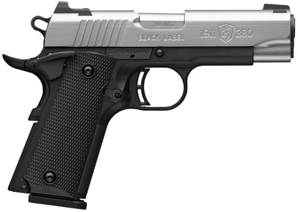 Browning 051119492 1911-380  Compact 380 ACP 8+1 3.63" Stainless Steel Barrel, Satin Stainless Steel Serrated Slide, Matte Black Aluminum Frame, Black Polymer Grip