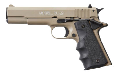 Chiappa Firearms 401120 1911-22  22 LR 10+1, 5" Black Steel Barrel, Tan Serrated Slide, Tan Aluminum Frame w/Beavertail, Black Hogue Rubber Finger Grooved Grip, Manual Thumb Safety, Right Hand