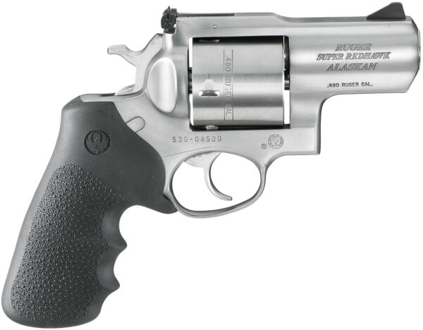 Ruger 5302 Super Redhawk Alaskan Small Frame 480 Ruger 6rd 2.50" Satin Stainless Steel Barrel, Cylinder & Frame, Black Hogue Finger Groove Monogrip, Transfer Bar Safety Exposed Hammer