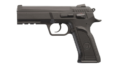 Tanfoglio IFG TFFORCEP9 Defiant Force Plus 9mm Luger Caliber with 4.40" Barrel, 16+1 Capacity, Overall Black Finish, Picatinny Rail/Beavertail Frame, Serrated Steel Slide & Polymer Grip