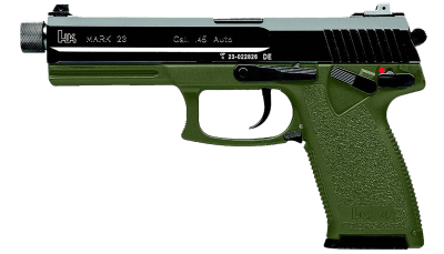 HK 81001075 Mark 23  45 ACP 10+1 5.87" Black Threaded Barrel, Black Cerakote Serrated Steel Slide, OD Green Polymer Frame w/Accessory Rail, Textured Grip