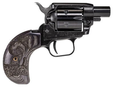 Heritage Mfg BK22B1BHWBRN2 Barkeep Boot 22 LR 6 Shot, 1.68" Black Steel Barrel, Black Oxide Zinc Alloy Frame, Black Cylinder Wood Engraved Birdshead Grip, Hammer/Thumb Safety, Exposed Hammer
