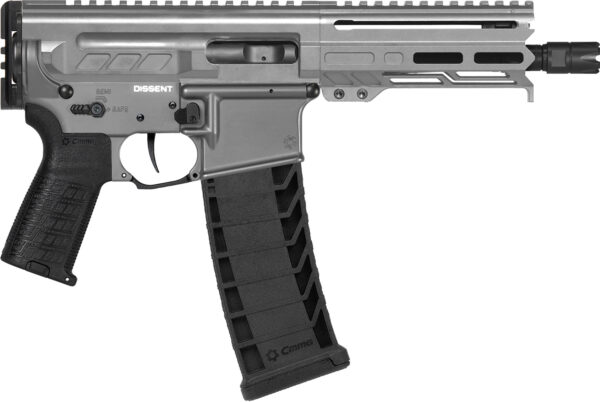 CMMG 94A6867TNG Dissent MK4 9mm Luger 33+1 6.50", Tungsten Gray Rec, Picatinny Brace Adapter, 5.50" M-LOK Handguard, Left Side Charging Handle, Zeroed Linear Comp, Zeroed Drop-In Single Stage Trigger