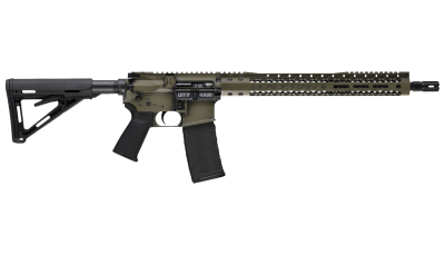 Black Rain Ordnance BROWTPBGB Spec 15+ We The People 5.56x45mm NATO 30+1 16", Green Battleworn with Deep Engraving, 15" Slim M-LOK, Magpul Grip/Carbine Stock, Castle Flash Hider