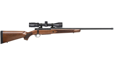 Mossberg 28240 Patriot w/Optic Full Size 7mm PRC 3+1 24" Matte Blued Fluted Threaded Barrel, Matte Blued Drilled & Tapped Receiver, Walnut Fixed Stock, Vortex Crossfire II 3-9x40mm Scope, Right Hand