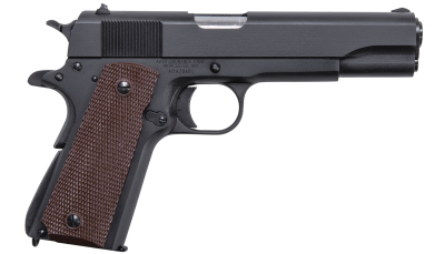 Auto-Ordnance 1911BKO 1911  45 ACP  5" Barrel 7+1, Matte Black Carbon Steel Frame, Serrated Slide, Checkered Brown Polymer Grip, Manual Safety