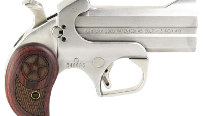Bond Arms BAC2K Century 2000 45 Colt (LC)/410 Gauge 2rd 3.50" Stainless Steel Double Barrel & Frame, Auto Extractor & Rebounding Hammer, Blade Front/Fixed Rear Sights, Rosewood Grip, Manual Safety
