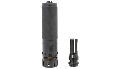 Dead Air SIERRA5KM Sierra-5  5.56mm 1.50"D 1/2"-28 tpi Thread Pattern Made of Stellite Baffles & Stainless Steel Tube with Black Cerakote Finish Includes KeyMo Flash Hider & Mount