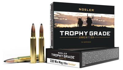 Nosler 60082 Trophy Grade  338WinMag 250gr Nosler Spitzer Partition 20 Per Box/10 Case