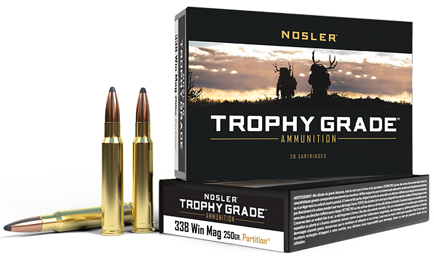Nosler 60082 Trophy Grade  338WinMag 250gr Nosler Spitzer Partition 20 Per Box/10 Case