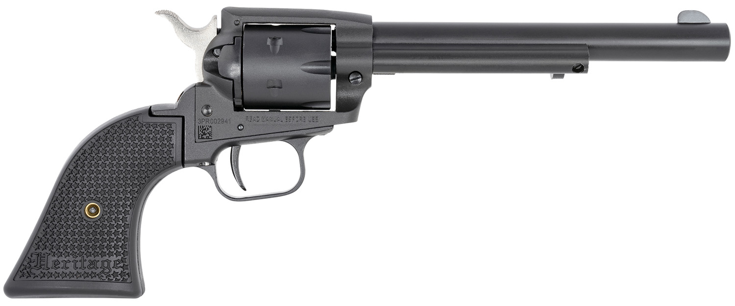 Heritage Mfg SRR22MBS6PG Rough Rider  22 LR/22 WMR 6 Shot/ 6.50" Black Satin Steel Barrel, Frame & Cylinder, Black Polymer Grip, Hammer/Thumb Safety, Exposed Hammer