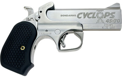 Bond Arms BACYP Cyclops Big Bore 45-70 Gov 1rd, 4.25" Stainless Steel w/Engraved Barrel, Matte Stainless Steel Frame, Black Extended B6 Resin Grip, Includes Holster
